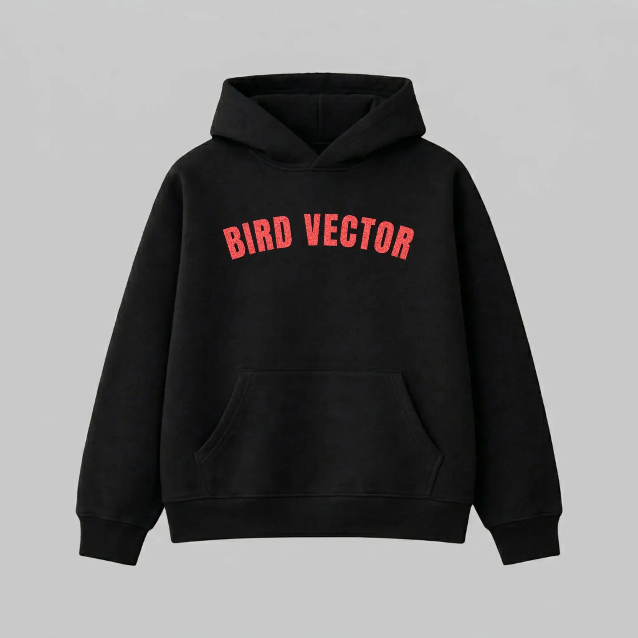 Bird Vector brand black Hoodie with red graphic text.