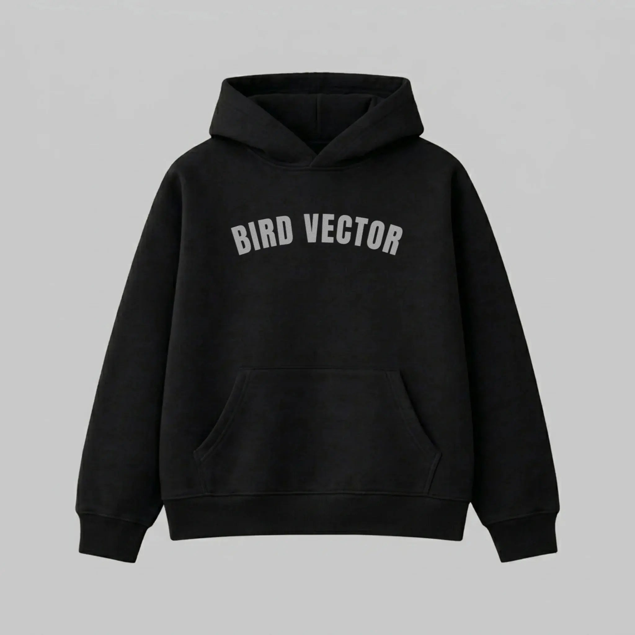 Bird Vector brand black collegiate Hoodies with grey graphic text.