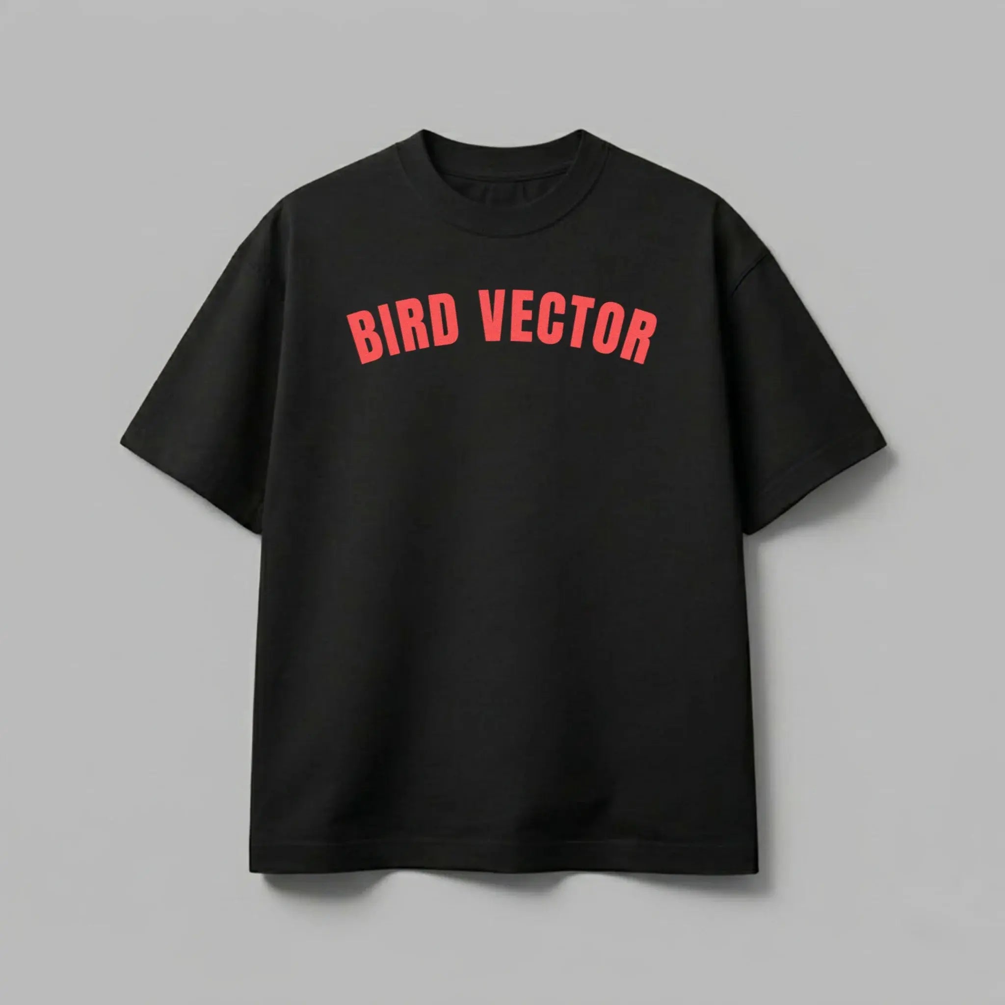 Bird Vector brand black t-shirt with red typography graphic text.
